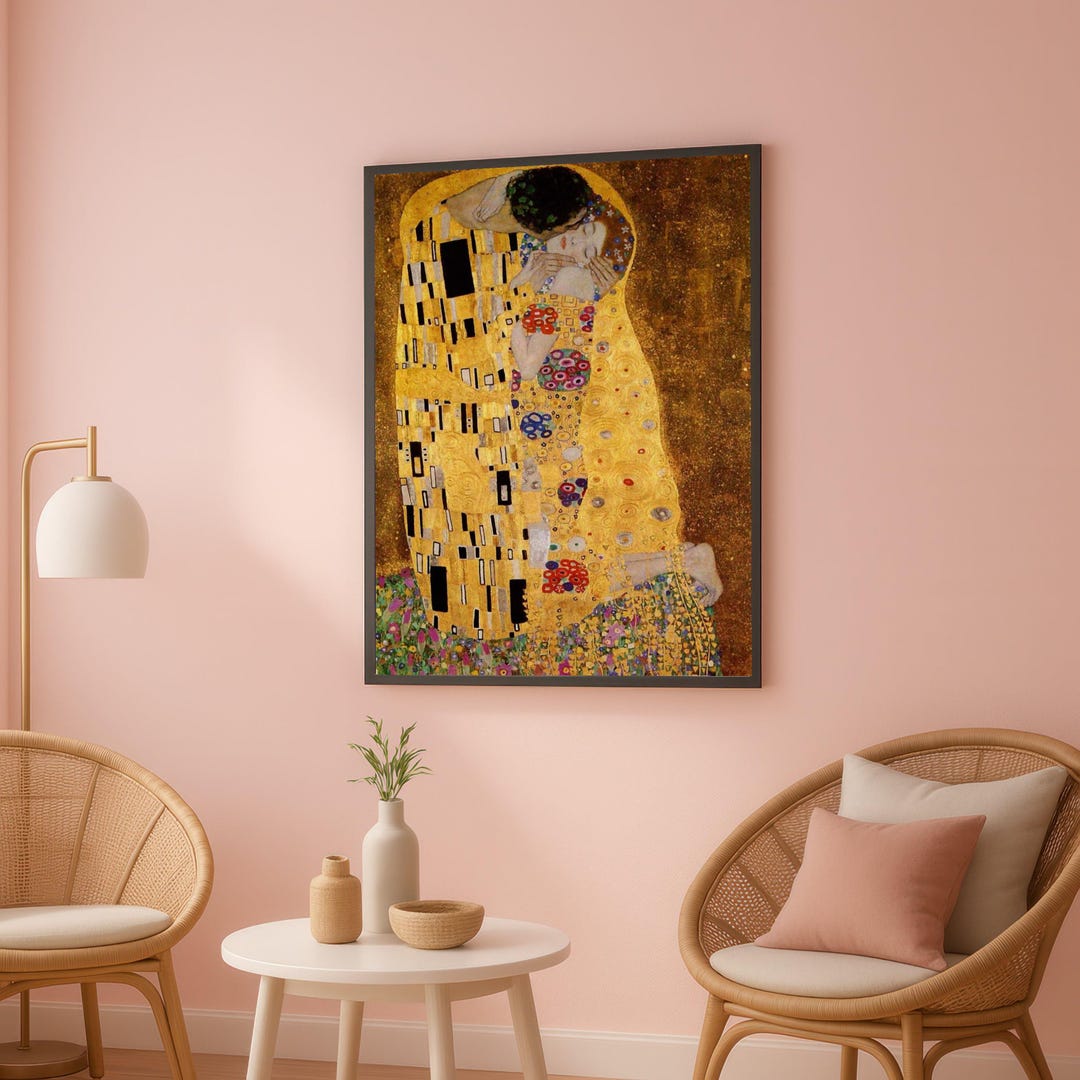 The Kiss Canvas Wall Art, Gustav Klimt Reproduction, Romantic Gold Leaf ...