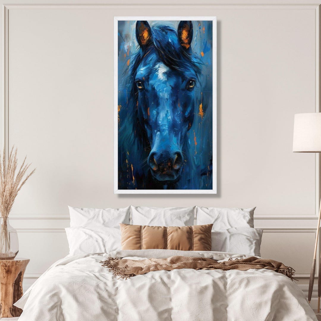 Abstract Blue Horse Portrait: Modern Equestrian Canvas Art - Etsy