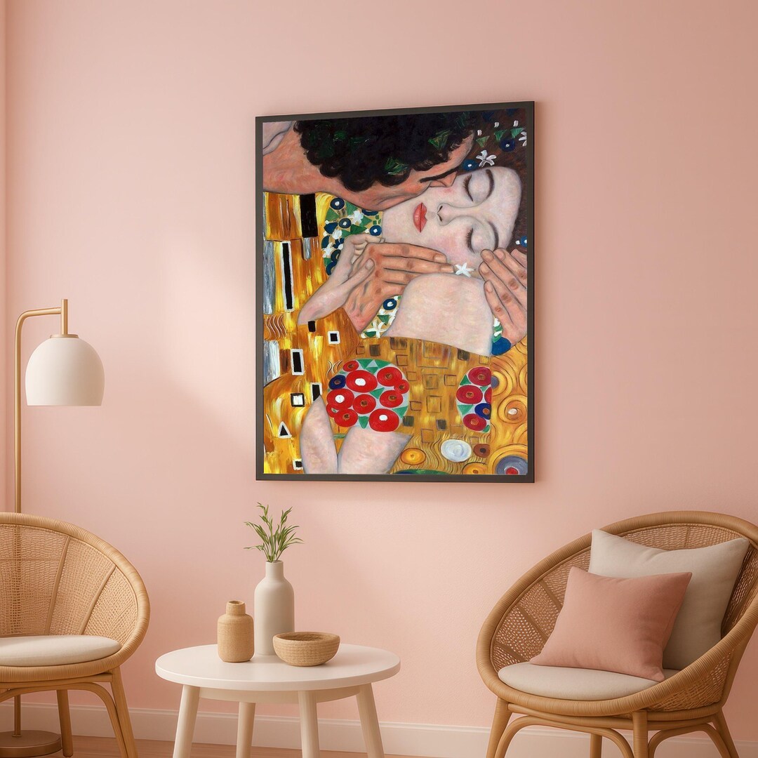 The Kiss by Gustav Klimt Canvas Print: Art Deco Gold, Romantic Embrace ...