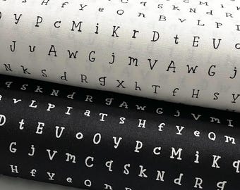 ABC - Quilt Fabric - Makower UK - TP2526  ~ Letters - Typeset - Alphabet ~ Word Search - White & Black - You Choose - Sold by the 1/2 yard