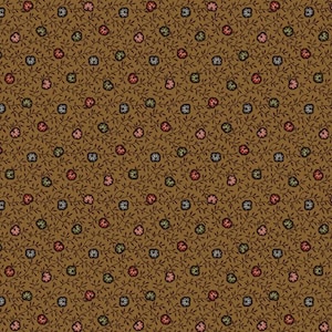 LILY&#39;s LOCKET ~ Civil War Reproduction Quilt Fabric ~ Pam Buda for Marcus Brothers - Clematis - R170549 - Brown  -  Sold by the 1/2 Yd