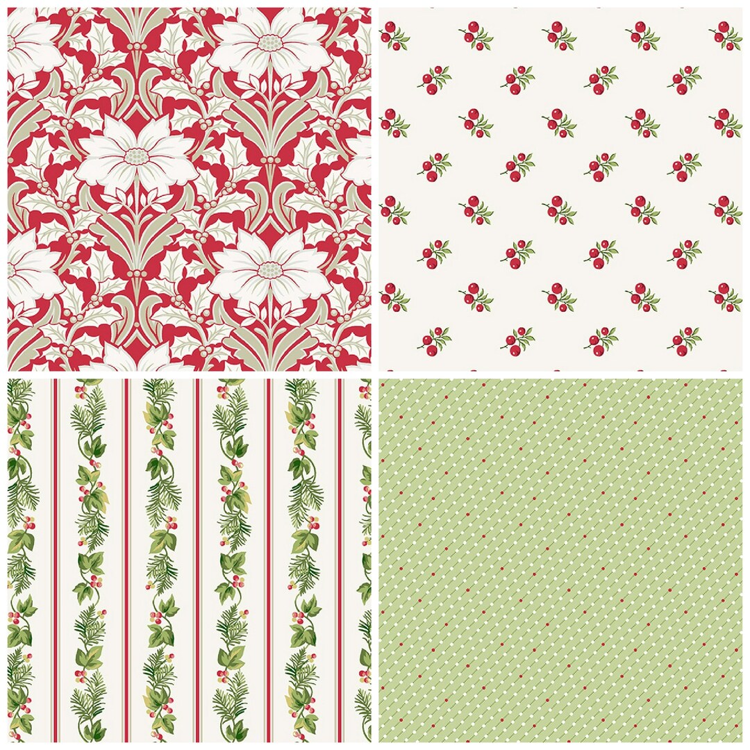 4 WINTER ROSE Christmas Holiday Quilt Fabric Fat Quarters by Andover
