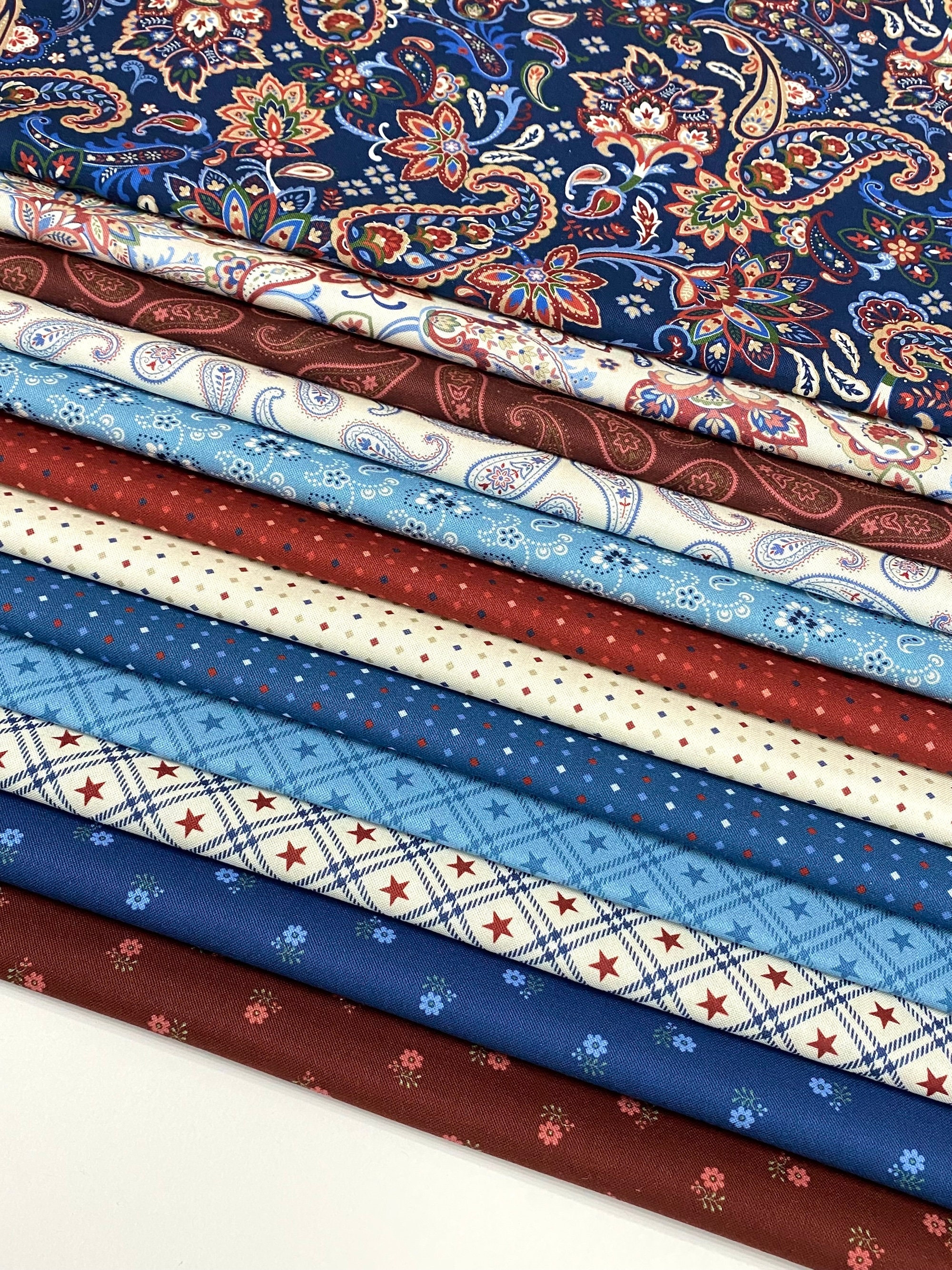 Fields 10 Fat Quarters - Assorted Moda French General France Calico Floral  Flowers Red Pink Blue Cream Classic Reproduction Quality Quilters Cotton