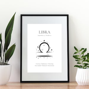 Libra Zodiac Sign Print | Astrology Wall Art | Minimalist Constellation Poster | Digital Download | Libra Star Sign Gift | Modern Home Decor