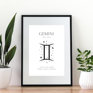 Gemini Zodiac Sign Print | Astrology Wall Art | Minimalist Constellation Poster | Digital Download | Star Sign Gift | Modern Home Decor