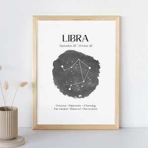 Libra Zodiac Printable Wall Art, Constellation Print, Astrology Decor, Minimalist Black & White Poster, Gift for Libra, Instant Download
