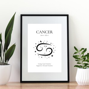 Cancer Zodiac Sign Print | Astrology Wall Art | Minimalist Constellation Poster | Digital Download | Star Sign Gift | Modern Home Decor