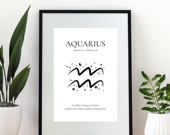 Aquarius Zodiac Sign Print | Astrology Wall Art | Minimalist Constellation Poster | Digital Download | Star Sign Gift | Modern Home Decor