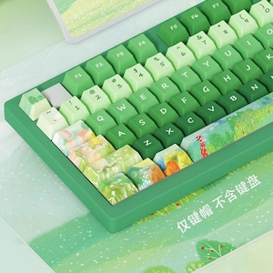 138‑Key Cui Ze Yan Theme Green PBT Sublimation Keycaps – Cherry Profile Alice Layout | Green Spacebar 2.25/2.75U for MX Switch