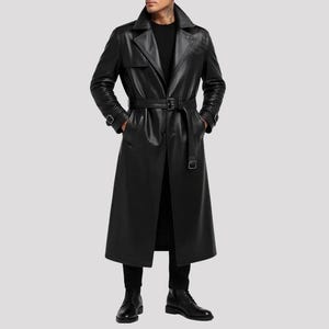 Men&#39;s Genuine Leather Gothic Coat: Handmade Oversized Long Coat