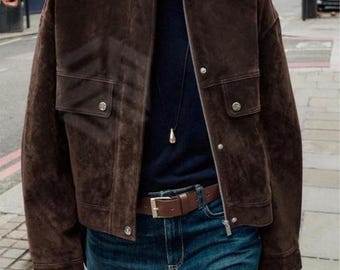 Vtg 50s 60s Excelled Brown Suede Leather Bomber Jacket Coat Esko