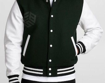 Custom Wool Varsity Jacket: Genuine Leather Sleeves, Retro Letterman Style