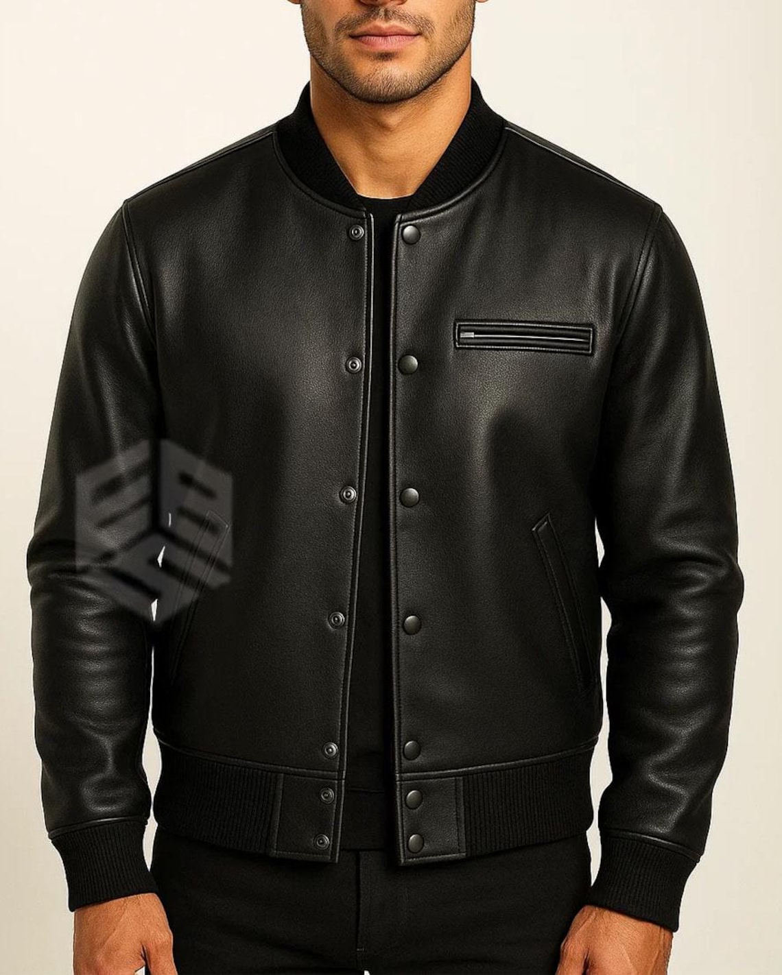 Men’s Black Leather Varsity Jacket – Bomber Classic College Style Coat ...
