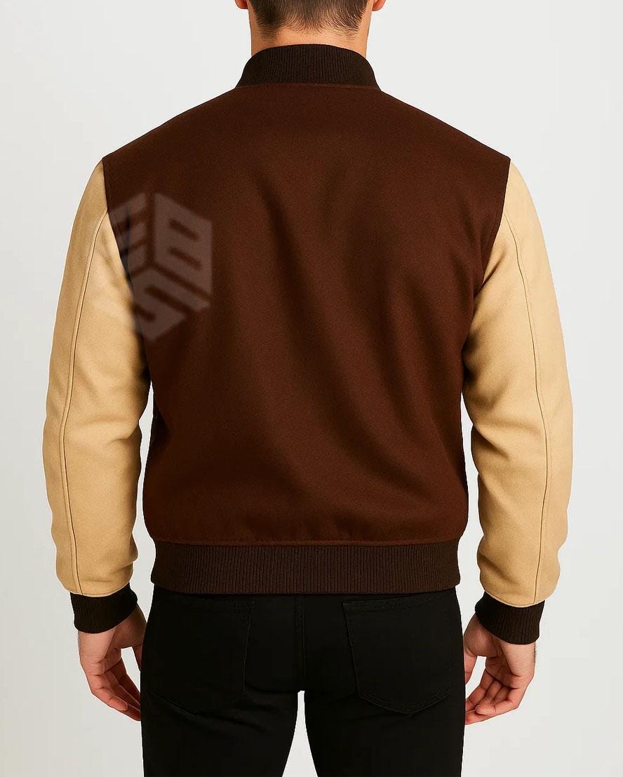 Men's Brown Wool Varsity Jacket | Handmade Baseball Bomber Jacket