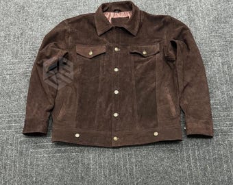 Chaqueta de gamuza marrón estilo camionero para hombre, hecha a mano: estilo vaquero clásico estilo western.