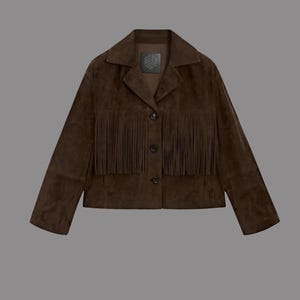 Damen Braune Wildleder Fransenjacke - Kurze Western Cowgirljacke - Kurzer Echter Wildlederfransenmantel - Geschenk für Sie