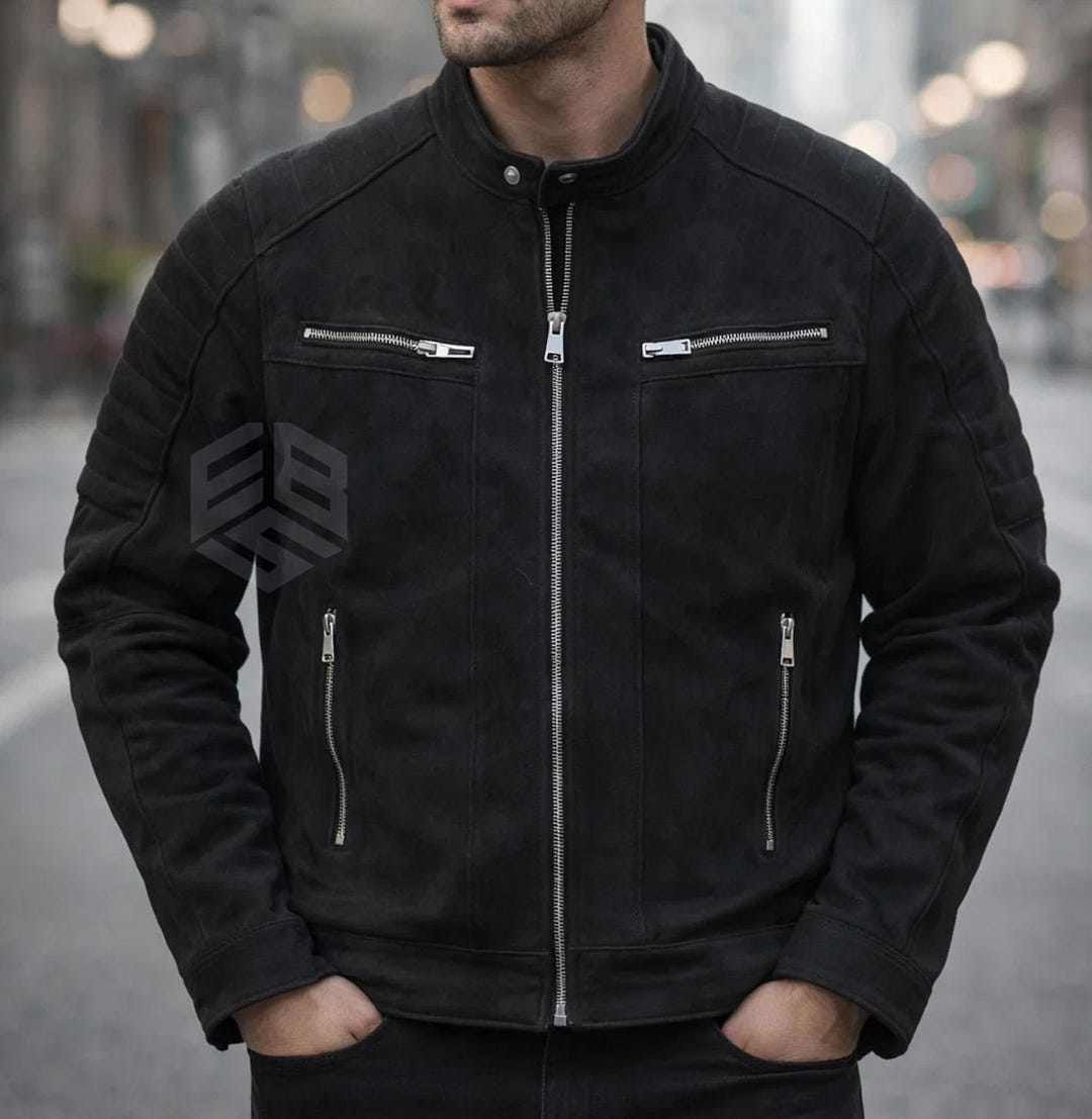 Handmade Suede Cafe Racer Jacket: Black Leather Biker Style Motorcycle ...