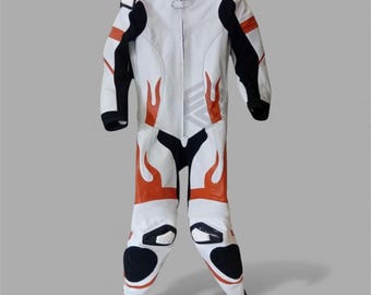 Handmade Motorbike Racing Leather Suit : Cowhide Motorcycle Riding suit with CE Armour