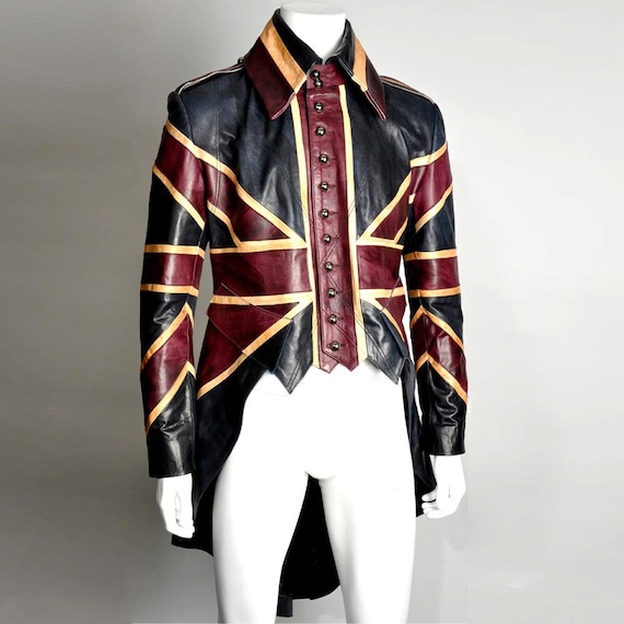 Mens Leather Tailcoat Handmade Union Jack British Steampunk Inspired  Theatre Costume Design - Etsy