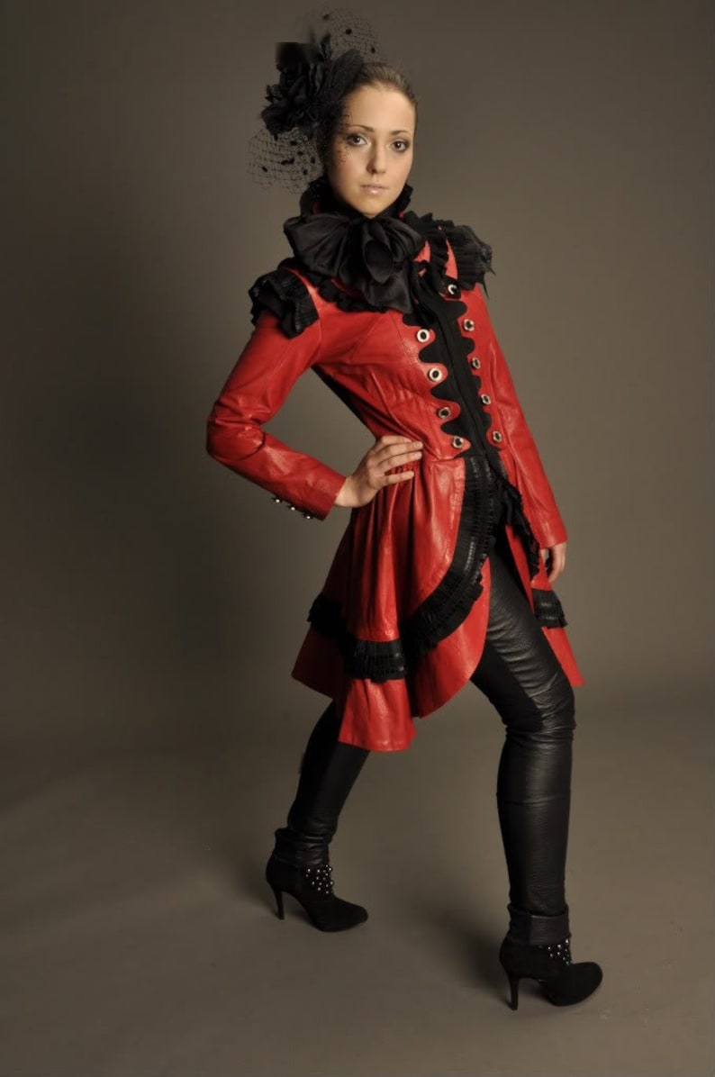 Steampunk Victorian Ladies Burlesque Red Leather Dress Coat | Etsy