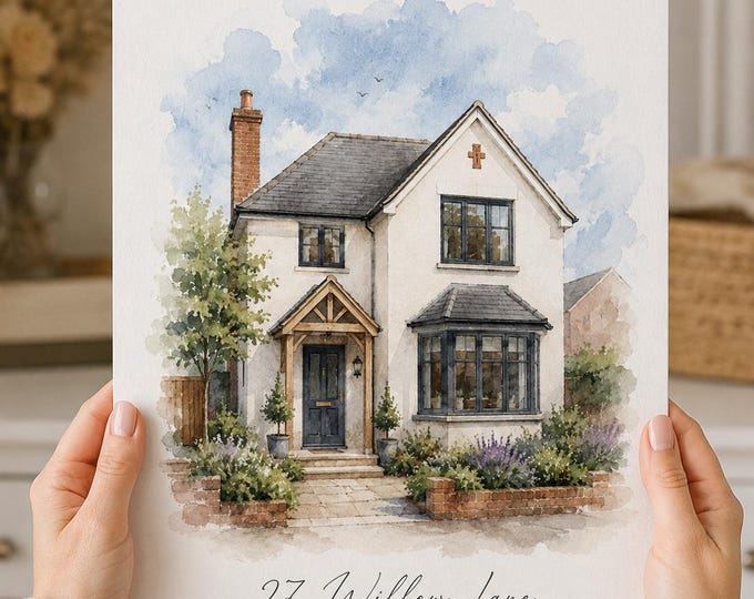 Personalised Watercolour House Portrait | Custom New Home Print | Housewarming Gift | Watercolor Home Illustration | First Home Keepsake