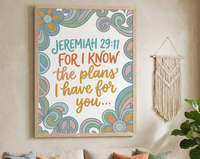 Jeremiah 29:11 Wall Art, Retro Floral Bible Verse Print (Digital Download)