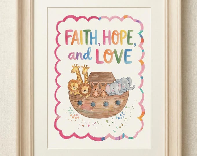 Noah’s Ark Print, Whimsical Animals, Christian Nursery Decor (Digital Download)