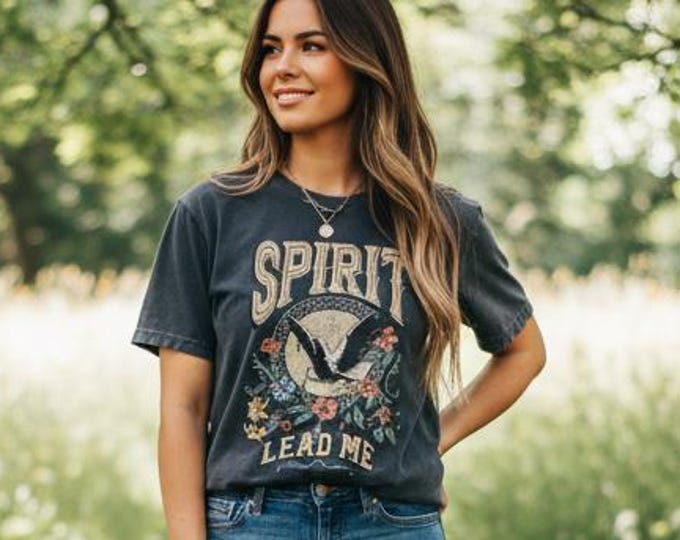 Spirit Lead Me Graphic T-Shirt: Dark Grey Floral Bird Tee