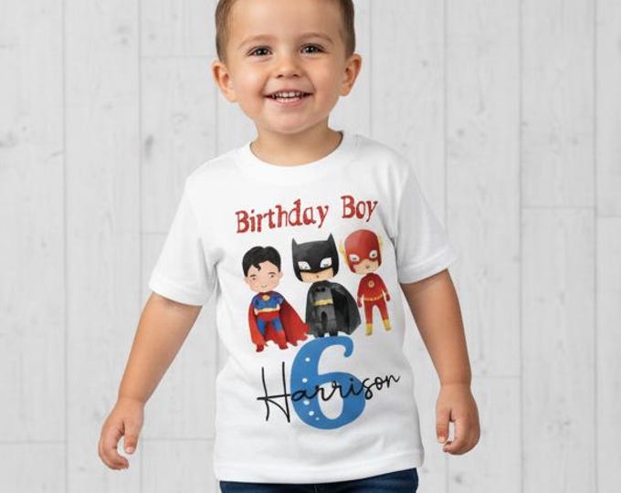 Personalised Superhero Birthday T Shirt for Boys | Custom Name & Age Birthday Top | Superhero Party Outfit | Boys Birthday Tee