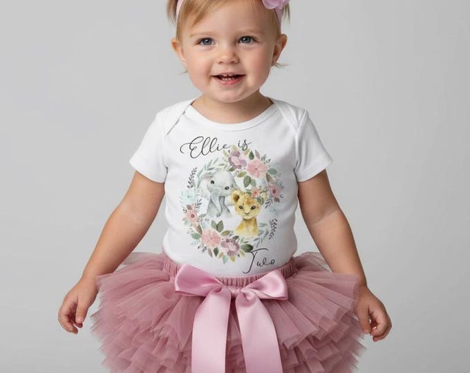 Personalised Safari Birthday Outfit Girl | Jungle Animals 1st Birthday Tutu Set | Baby Girl Cake Smash Outfit | Custom Baby Grow & Headband