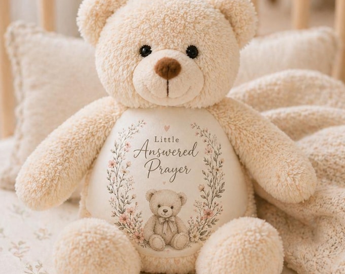 Little Answered Prayer Teddy Bear | Christian Baby Gift | New Baby Keepsake | Baby Shower Gift | Faith Baby Gift | Nursery Gift | Plush Toy