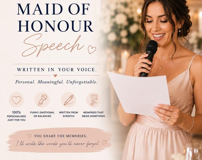 Custom Maid of Honour Bridesmaid Speech Writing Service | Funny, Emotional & Personalised Wedding Speech