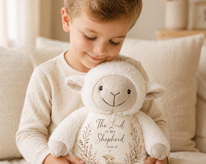 The Lord is My Shepherd Lamb | Christian Baby Gift | Personalised Faith Soft Toy | Christening Gift | Psalm 23 Plush | Baby Keepsake Gift
