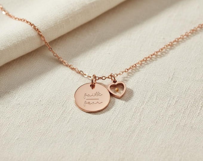 Rose Gold Faith Over Fear Necklace: Christian Gift with Heart Charm