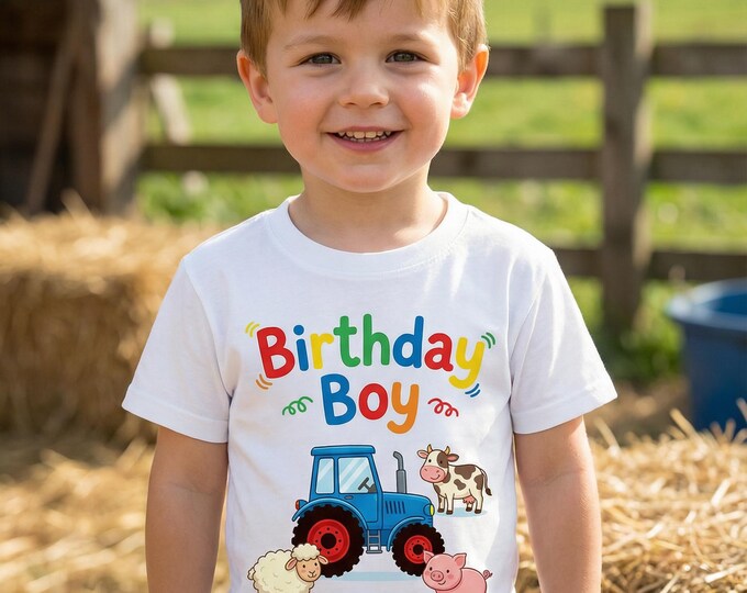 Personalised Tractor Birthday T Shirt for Boys | Custom Name & Age Birthday Tee | Tractor Party Outfit | Birthday Boy Farm Shirt