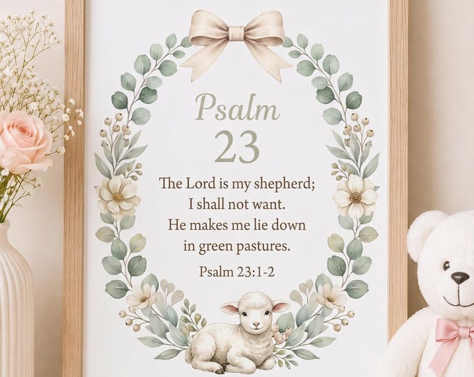 Psalm 23 Nursery Print | The Lord Is My Shepherd | Christian Baby Room Decor | Neutral Nursery Wall Art | A5 A4 A3 Print or Digital Download