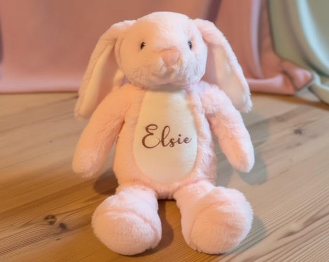 Personalised Pink Bunny Teddy | Custom Bunny Soft Toy with Child’s Name | Baby Girl Keepsake Gift | Cute Rabbit Teddy