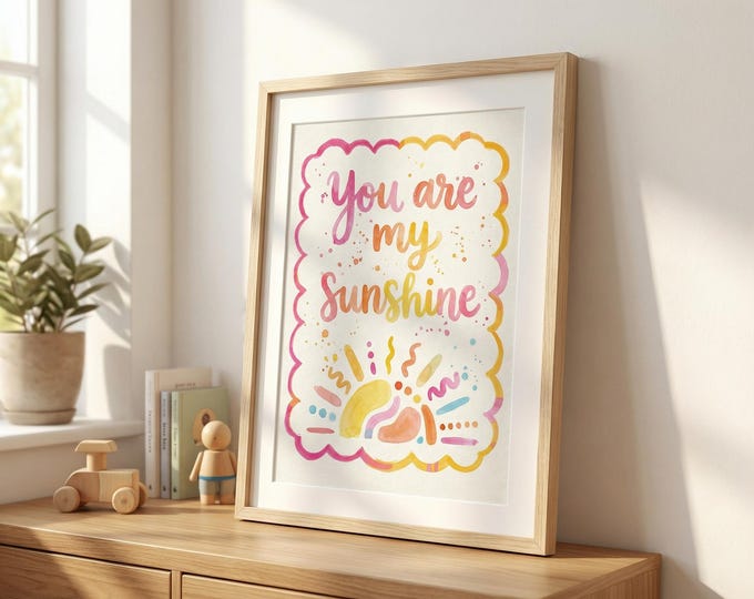 You Are My Sunshine Print, Abstract Nursery Decor, Playroom Wall Art