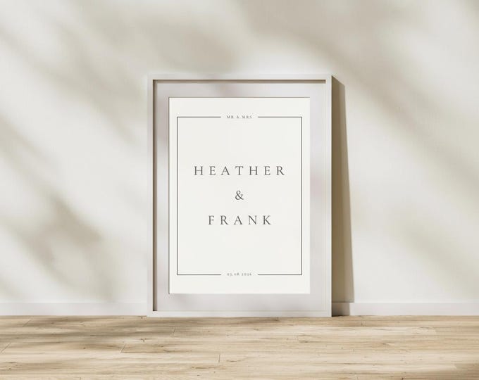 Custom Mr and Mrs Wedding Print – Minimalist Names and Date