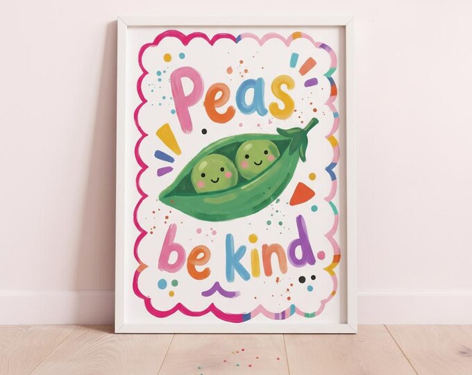 Peas Be Kind Pun Print, Colorful Nursery Decor
