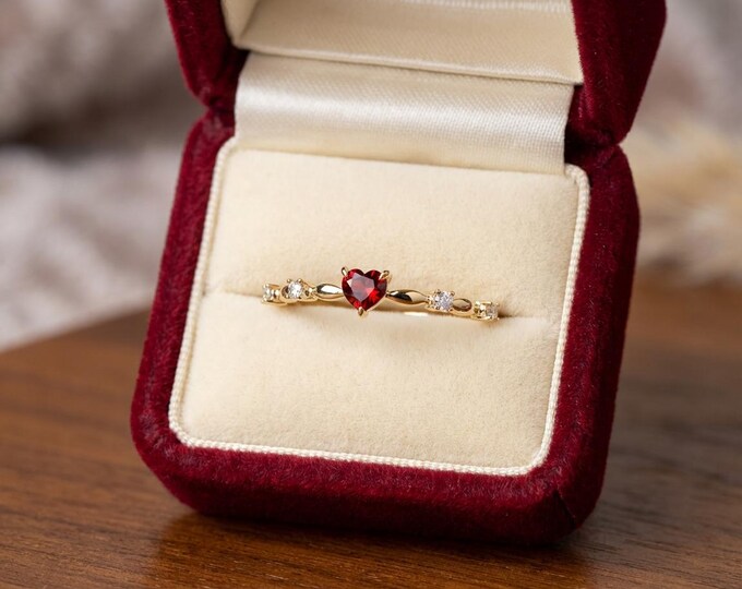 Heart Rhinestone Ring | Thin Gold Band, Romantic Jewelry