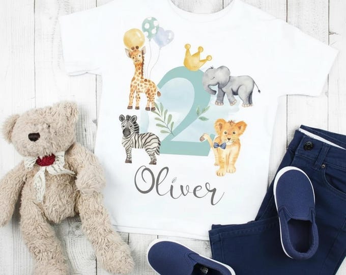 Personalised Safari Birthday T Shirt for Boys | Jungle Animals Birthday Outfit | Custom Name & Age Birthday Tee | Wild One Party Shirt
