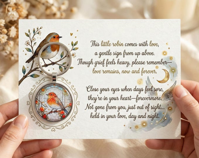 Robin Memorial Keyring, Sympathy Gift with Poem Card