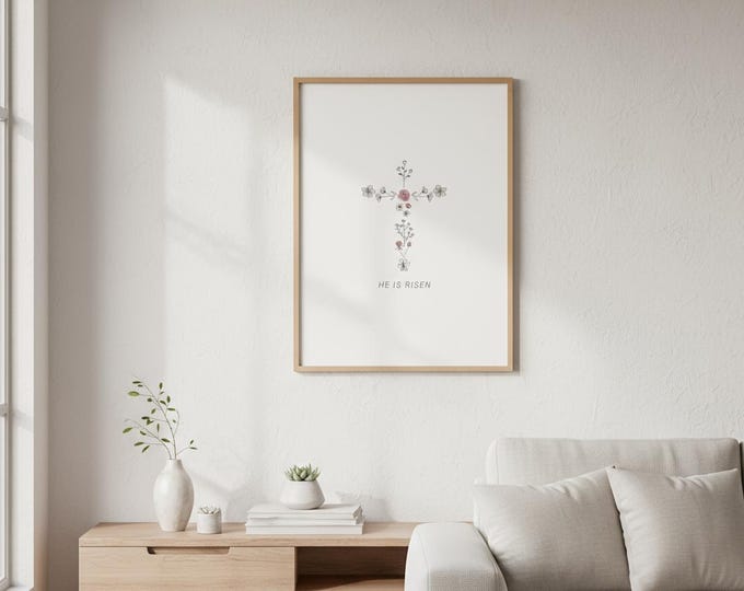 Floral Cross Art Print: Christian Home Decor