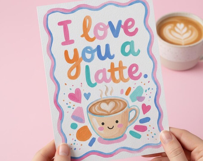 I Love You a Latte Print, Coffee Pun, Whimsical Kitchen Decor