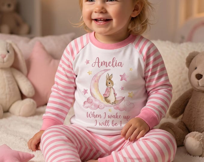 Personalised Flopsy Bunny Birthday Pyjamas | Girls Birthday Pyjamas | When I Wake Up I Will Be | Custom Name & Age PJs