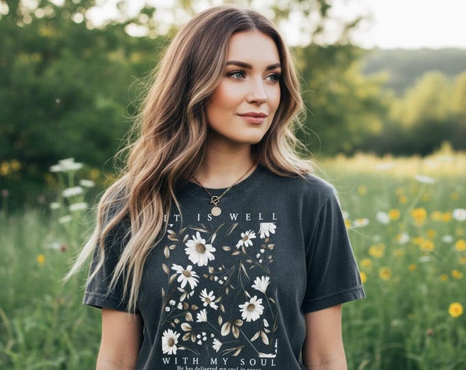 It Is Well With My Soul T-Shirt – Grey Floral Christian Tee – Bohemian Faith Top