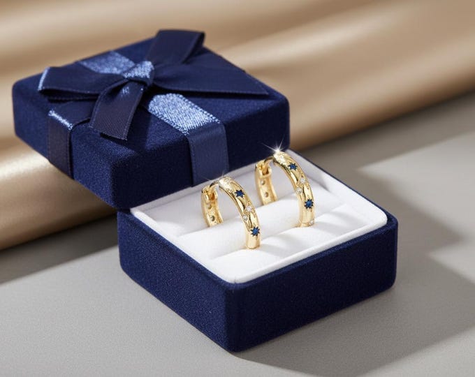 Gold Star Moon Hoop Earrings | Cubic Zirconia Celestial Jewelry