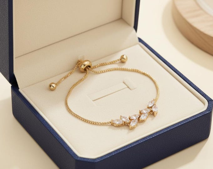 Gold Leaf Bracelet – Floral Copper Jewelry, Adjustable Chain