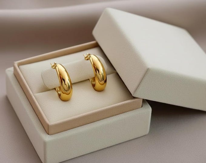 Chunky Gold Teardrop Hoop Earrings: U-Shaped Water Droplet Design